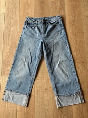 Old Navy Women’s cuff Wide-Leg Blue Jeans extra high rise smooth pocket size 8P